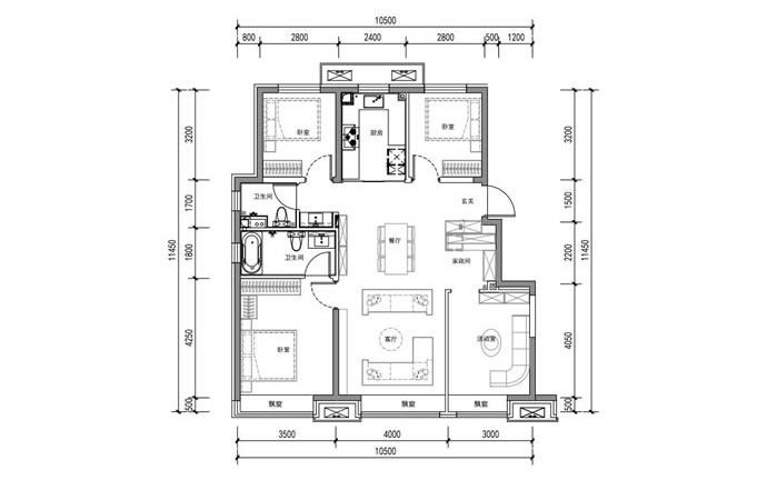 宸悦国际建面121㎡四居