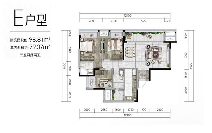 荣安九龙壹号建面98.81㎡