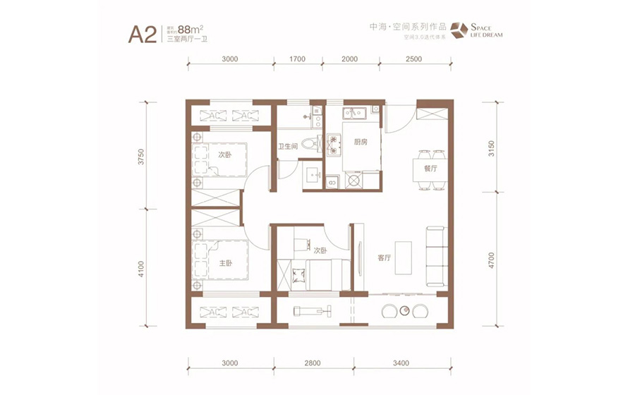 中海天钻3室2厅1卫